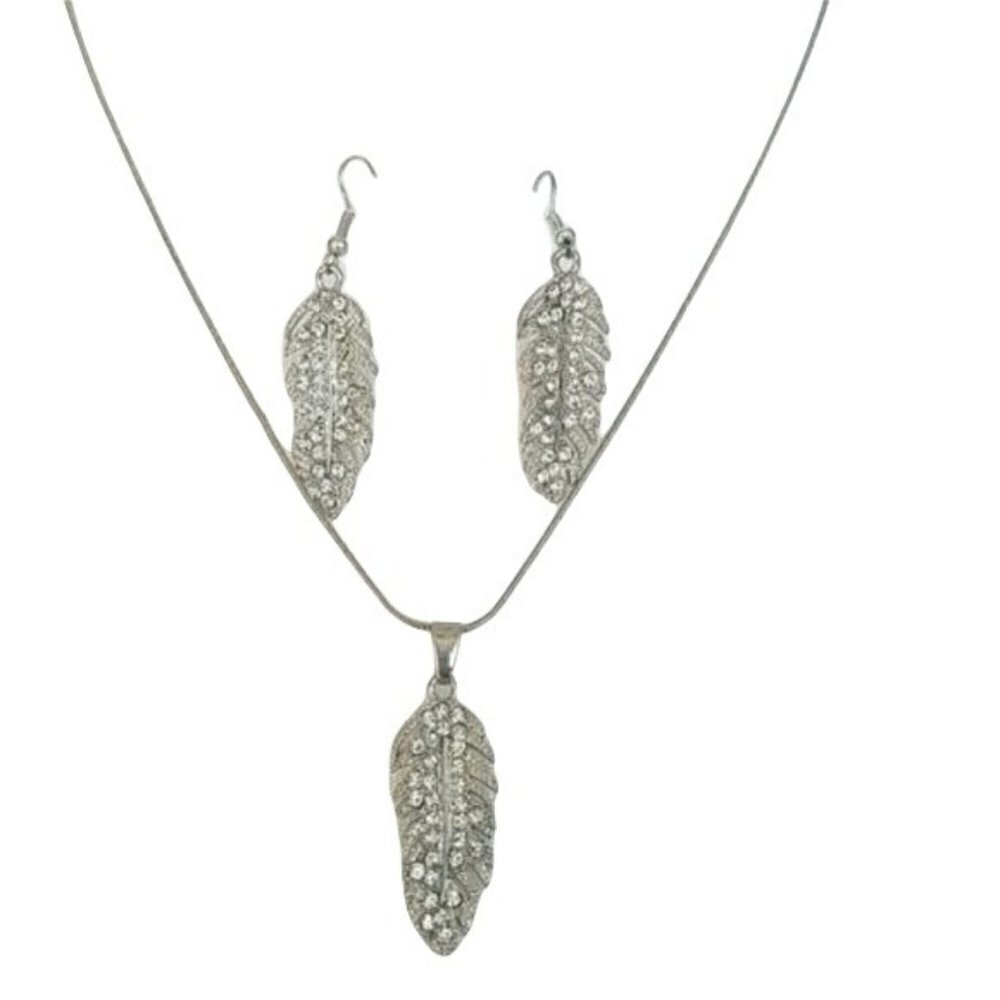 𝅺fashion Jewelry Feather Necklace & Earrings Set